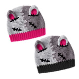 Half light grey and half dark grey cat ear crochet beanies inspired by zombie cats and Frankenstein's Monster - CorpseKitty Beanie by VelvetVolcano