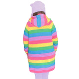 Kawaii Pastel Rainbow Striped Crochet Hooded Cardigan with Rainbow Cloud Pockets by VelvetVolcano