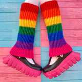 Bright Rainbow Striped Crochet Flared Leg Warmers by VelvetVolcano
