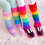 Ultra Pastel, Vibrant Pastel, Neon and Bright Rainbow Striped Colour Block Crochet Flared Leg Warmers by VelvetVolcano