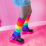 Neon Rainbow Striped Flared Leg Warmers - Y2K Cyber Rave Leg Covers by VelvetVolcano