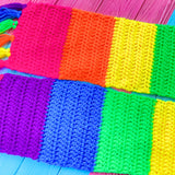 Chunky Neon Rainbow Striped Crochet Scarf with Neon Rainbow Tassels by VelvetVolcano