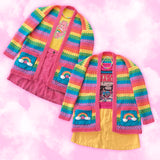 Pastel Rainbow Striped Crochet Cardigan with Rainbow Cloud Pockets by VelvetVolcano