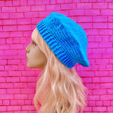 Turquoise / Cyan / Neon Blue colour crochet beret. Essential Beret (Custom Colour) by VelvetVolcano