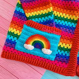 Bright Rainbow Striped Crochet Cardigan with Rainbow Cloud Pockets by VelvetVolcano