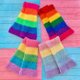 Pastel Rainbow Striped Colour Block Crochet Flared Leg Warmers by VelvetVolcano