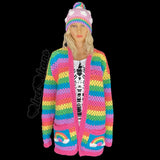 Pastel Rainbow Striped Crochet Cardigan with Rainbow Cloud Pockets by VelvetVolcano