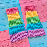 Pastel Rainbow Striped Colour Block Crochet Flared Leg Warmers by VelvetVolcano