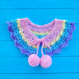 Ultra Pastel Rainbow Striped Collar - Kawaii Fairy Kei Lacey Crochet Peter Pan Detachable Collar with Pom Pom Ties by VelvetVolcano