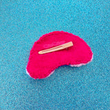 Recycled felt backing and silver plated hair clip from the VelvetVolcano crochet Bisexual Pride Rainbow Cloud Hair Clip.