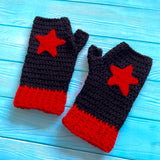 Custom Colour Crochet Star Fingerless Gloves in Black and Red by VelvetVolcano