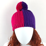 Custom Colour (Pictured is Cerise & Violet) Half and Half Winter Bobble Hat by VelvetVolcano