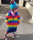 Turquoise Crochet Beanie with Rainbow Cloud Design, Rainbow Striped Rib and Double Rainbow Pom Pom 'Ears' by VelvetVolcano
