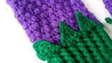 VelvetVolcano Blackberry Fingerless Gloves - Kawaii Fruit Design Texting Mittens - Violet Purple & Emerald Green Crochet Womens or Girls Gloves