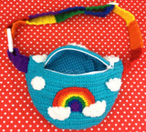 Cloudy Sky Crochet Bum Bag with Rainbow Striped Adjustable Strap to fit UK size 6-22
