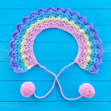 Ultra Pastel Rainbow Striped Collar - Kawaii Fairy Kei Lacey Crochet Peter Pan Detachable Collar with Pom Pom Ties by VelvetVolcano