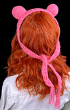 Bubblegum Pink and Lilac Crocheted Cat Ear Headband - Kawaii Pastel Kitty Ears Tie Hair Band by VelvetVolcano