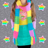 Chunky Pastel Rainbow Striped Scarf - Kawaii Fairy Kei Style Crocheted Scarf with Tassels by VelvetVolcano
