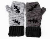 CorpseKitty Fingerless Gloves - Grey, Black & Hot Pink Frankensteins Monster & Zombie Cat Inspired Hand Warmers by VelvetVolcano