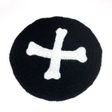 Black & White Crossbones Beret - Custom Colour Crochet Spooky Skeleton Bone Hat by VelvetVolcano