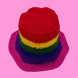 Dark Rainbow Bucket Hat - Muted Rainbow Striped Unisex Teen & Adult Crochet Sun Hat by VelvetVolcano