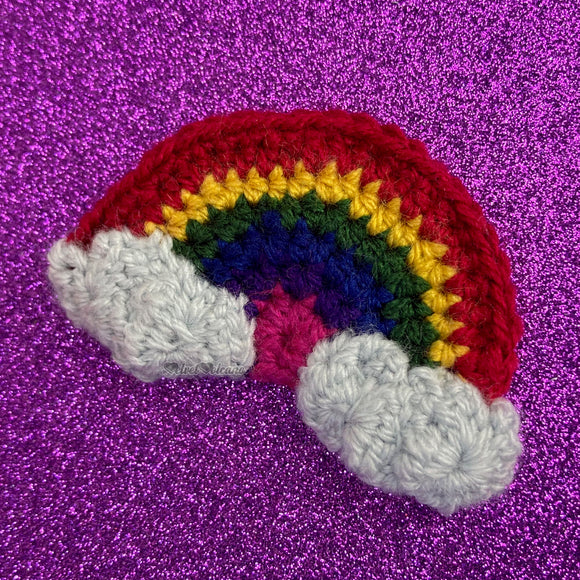 Dark Rainbow Cloud Hair Clip - Crocheted Burgundy, Mustard, Forest, Navy, Aubergine and Raspberry Rainbow Hair Accessory with Storm Grey Clouds by VelvetVolcano
