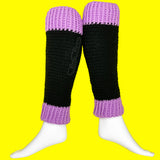 Black crocheted leg warmers with lilac ribbed cuffs by VelvetVolcano