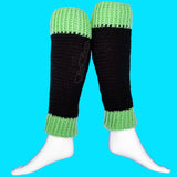Duotone Leg Warmers by VelvetVolcano - Black crochet leg warmers with pastel green ribbed cuffs.