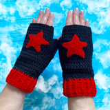 Black and Red Crochet Star Fingerless Gloves by VelvetVolcano