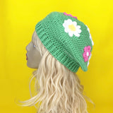 Kawaii Daisy Beret by VelvetVolcano - Pastel Green, Baby Pink, White and Yellow Floral Hat