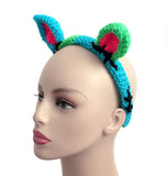 FrankenKitty Headband - Spooky Zombie & Frankensteins Monster Inspired Cat Ear Alice Band in Neon Green, Turquoise, Black & Neon Pink by VelvetVolcano