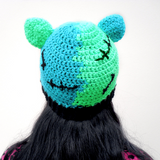 FrankenKitty Beanie - Neon Green, Turquoise, Neon Pink & Black Kitty Ear Hat - Spooky Frankensteins Monster Inspired Cat Hat by VelvetVolcano