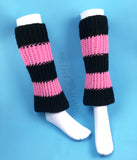 VelvetVolcano Bubblegum Pink & Black Striped Flared Boot Cover Crochet Leg Warmers