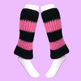 VelvetVolcano Bubblegum Pink & Black Striped Flared Crochet Boot Cover Leg Warmers