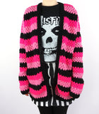 Custom Colour Striped Cardigan - Crochet Long Sleeved Stripey Cardi, Bubblegum Pink, Neon Pink & Black Stripe Sweater by VelvetVolcano