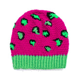 Neon Pink, Neon Green and Black crochet animal print hat. Slouchy Leopard Beanie (Custom Colour) by VelvetVolcano