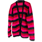 Custom Burgundy, Black and Neon Pink Striped Crocheted Cardigan by VelvetVolcano