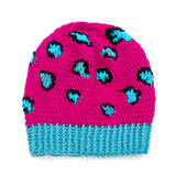 Cerise, turquoise and black animal print hat. Slouchy Leopard Beanie (Custom Colour) by VelvetVolcano