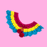 Pansexual Pride Striped Crochet Collar - Hot Pink, Yellow and Turquoise Stripe Detachable Collar with Pom Pom Ties by VelvetVolcano