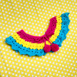 Pansexual Pride Striped Crochet Collar - LGBTQ Hot Pink, Yellow and Turquoise Stripe Detachable Collar with Pom Pom Ties by VelvetVolcano