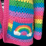 Pastel Rainbow Striped Crochet Cardigan with Rainbow Cloud Pockets by VelvetVolcano