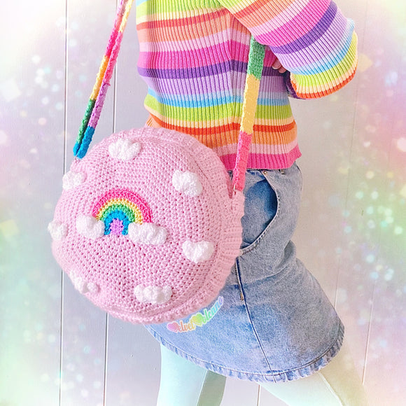 Baby Pink Crocheted Pastel Rainbow Cloud Shoulder Bag by VelvetVolcano