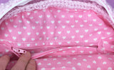 Pink and White Heart Print Fabric Lining and Zip Pocket on the Pastel Rainbow Cloud Bag by VelvetVolcano