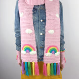 Chunky Baby Pink & Pastel Rainbow Cloud Crochet XL Scarf by VelvetVolcano