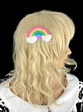 Pastel Rainbow Cloud Hair Clip - Kawaii Crocheted Fairy Kei Hair Accessory by VelvetVolcano
