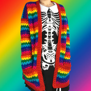 Rainbow Striped Crochet Cardigan with Pockets by VelvetVolcano
