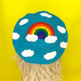 Turquoise Rainbow Cloud Beret - Kawaii Crochet Weather Themed Hat by VelvetVolcano
