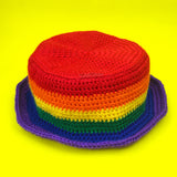 Rainbow Bucket Hat - Colourful Striped Unisex Teen & Adult Crochet Sun Hat by VelvetVolcano