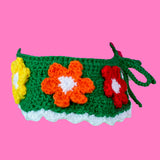 Bright Rainbow Daisy Daze Peter Pan Collar - Green Crocheted Collar with Rainbow Flower Design - Cottagecore Kawaii Accessory by VelvetVolcano