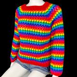 Bright Rainbow Striped Jumper - Baby, Childrens and Womens Raglan Granny Stripe Crochet Sweater by VelvetVolcano